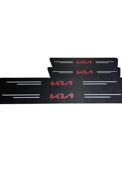 Rukye Shop Yeni Kia Logolu Karbon Kapı Eşiği Koruyucu Bant Folyo 4'lü Set