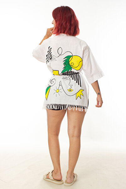 Burak Askeri Malzeme قميص كيمونو للشاطئ بأكمام طويلة