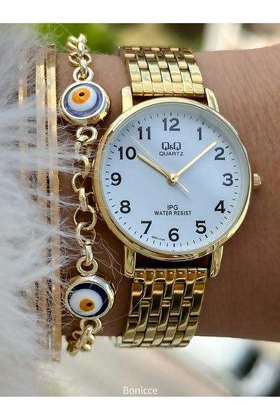Q&Q Yellow Color Waterproof Women's Wristwatches with Steel Cord - Bracelet