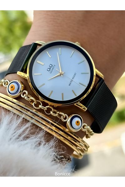 Q&Q Women's Black Straw Cord Wristwatches - Waterproof