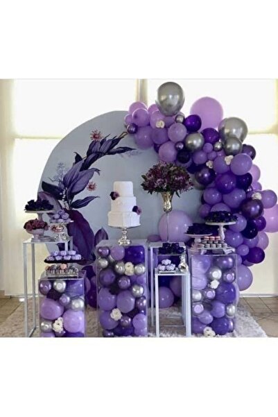 Kalisan 50 Adet Mor Lila Gri Konsept Doğum Günü