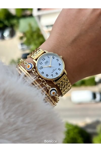 Q&Q Yellow Color Waterproof Women's Wristwatches with Steel Cord - Bracelet