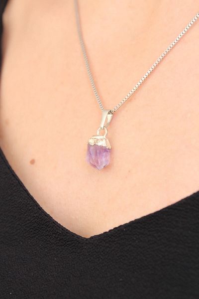 Crystalclem Amethyst Natural Stone Necklace 100% Original Natural Stone With Confirmation Card