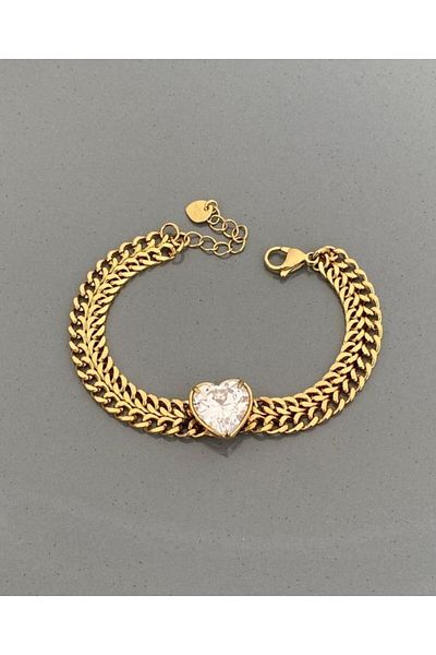 MAM Steel Mesh Big White Stone Heart Bracelet
