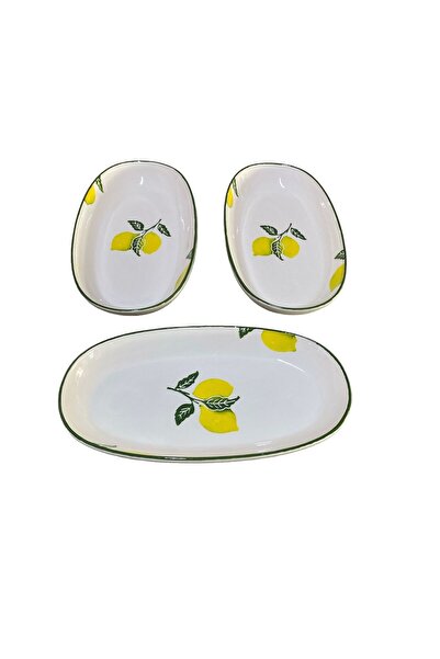 MTD SERAMİK 27 Cm Lemon Patterned Deep Boat Plate - 3 Pieces