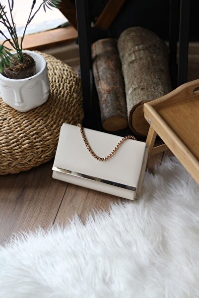 Moom Bag Geantă de umăr cu lanț cu dungi crem pentru femei