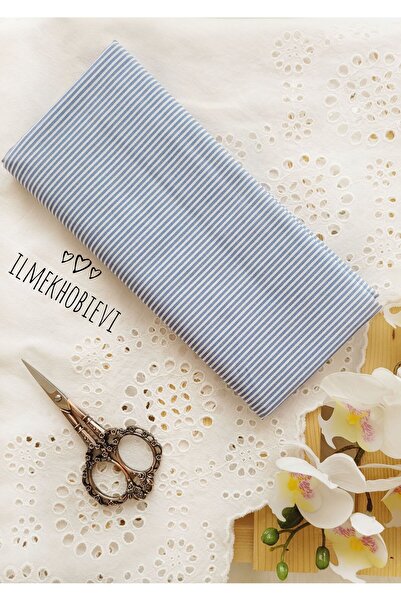 ilmekhobievi قماش بوبلين مخطط بنمط أزرق 100% قطن 50x170 سم (قطعة واحدة)