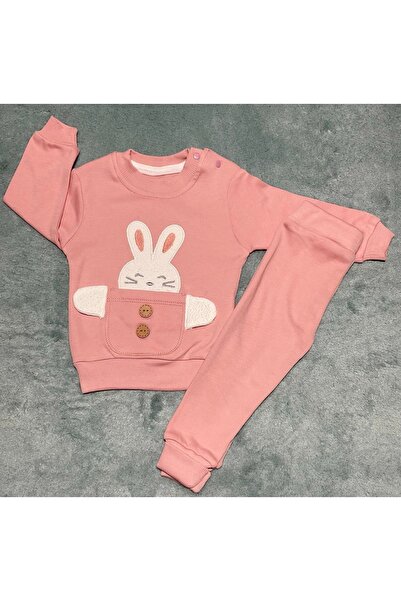 almini New Season 2 Piece Embroidered Girl's Set with Rabbit Pockets