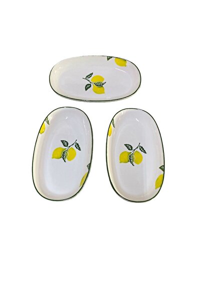 MTD SERAMİK 27 Cm Lemon Patterned Deep Boat Plate - 3 Pieces
