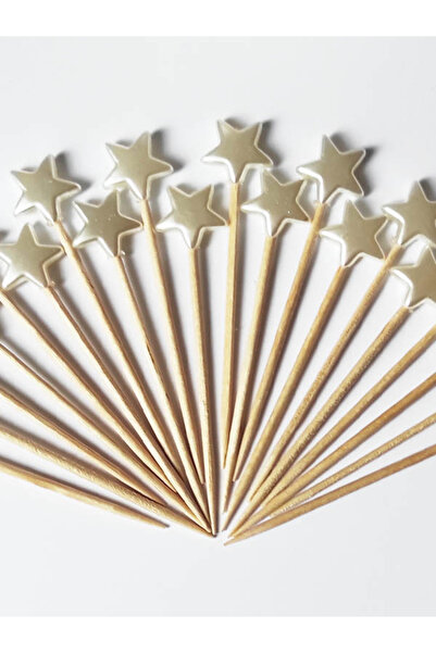 BEYHAN BAYHAN 50 Adet Dekoratif Yıldız Pasta Kürdanı 6 Cm Beyaz - Yıldız 15 M...