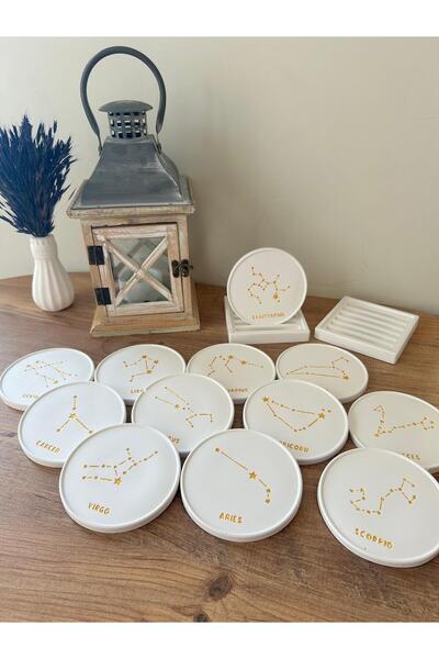 Vela Anatolia 12'li Burç Bardak Altlığı Seti, Astroloji Temalı, El Yapımı, Dekoratif Hediye