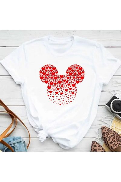 Pink Sky Minnie Mouse Printed Unisex T-shirt - Large Size