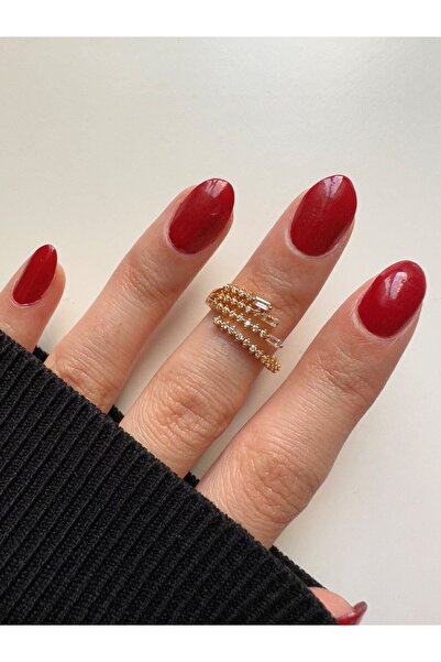 ringbox Gold Zirkon Taşlı Minimal Baget Detaylı Ayarlanabilir Yüzük