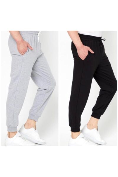 FY SPORT Ανδρικό παντελόνι φόρμας Slim Fit Μαύρο*Γκρι - Πακέτο δύο τεμαχίων