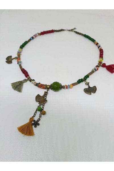 mama india alaçatı Ethnic Design Tasseled Authentic Bohemian Short Necklace No:3