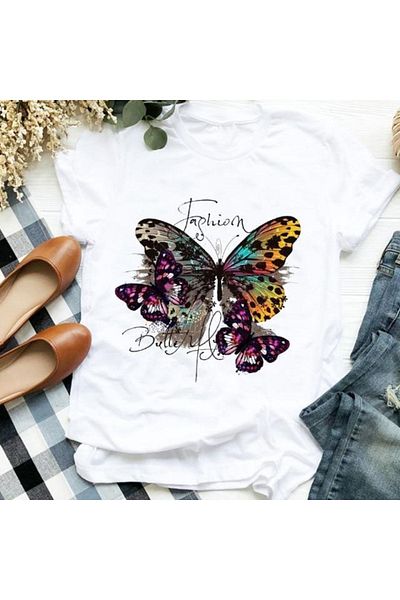 Pink Sky Butterfly Printed Women's T-shirt