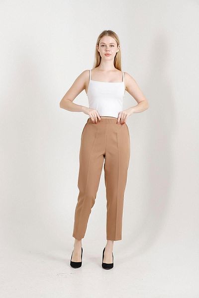 Balenbi High Waist 1005 Model Lycra Camel Women's Trousers - Carrot Leg