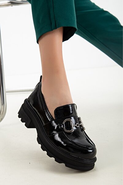 Bereket Kundura 59200 Model Makosen Siyah Rugan Tokalı Loafer Oxford Ayakkabı