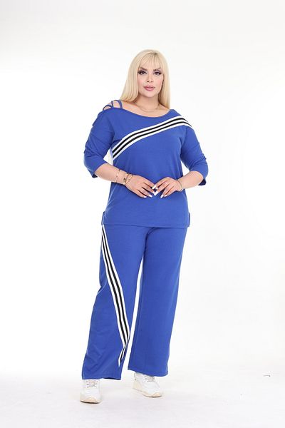 MJORA Costum cu dungi albastre de mărime mare - detaliu mâneci