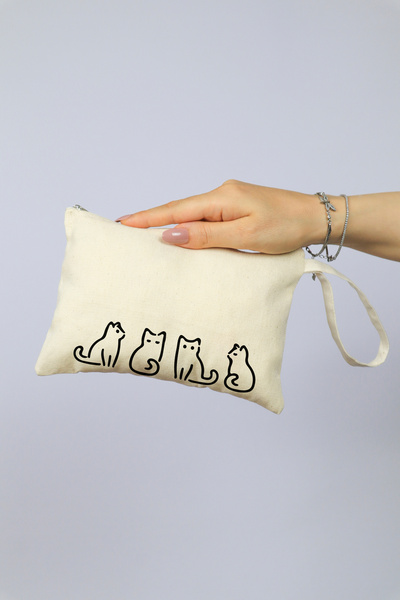 kesesepeti Kedi Baskılı Kanvas Clutch | Samplı & Fermuarlı | %100 pamuk | Monedero