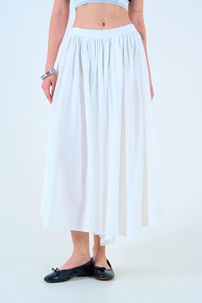 LOOSH Ecru Women's Long Skirt - with Collar Detail and Pockets