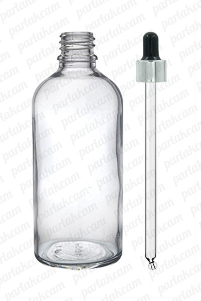 parlakcam 100ml Siyah Gümüş Yüzüklü 100cc Şeffaf Cam Damlalıklı Dropper Şişe ...