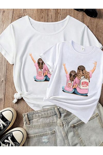 Pink Sky T-shirt for Mother and Daughter - Single Product, 2 Basket for Combining