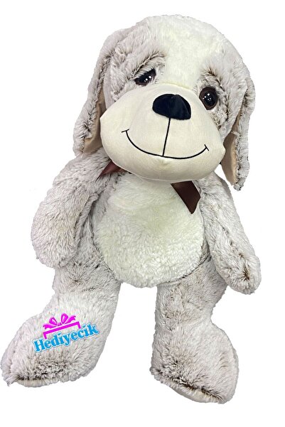 hediyecik مقاس كبير 75 سم - كلب قطيفة لطيف باللون الرمادي