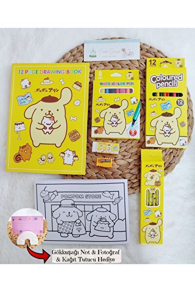 Pembe Çarşı Boya Kalemli , Resim Defterli Sanrio Kırtasiye Seti Kuromi , My Melody , Cinnamoroll , Pompompurin