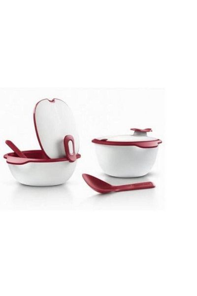 Tupperware Elegant Set Red 2 Pieces and Serving Spoon