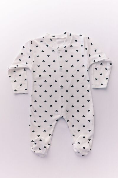LAVORE White Heart Patterned Baby Girl Jumpsuit - 100% Cotton