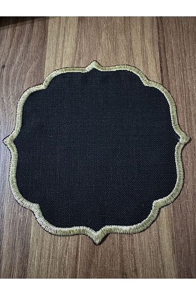 Nurhanhome 6 bucăți, de culoare neagră, margini din țesătură de in, cu broderie aurie, șervețele de prezentare pentru cocktail pe partea de cafea