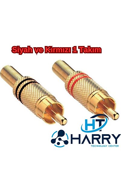 harry 2 Adet Gold Rca Fiş Erkek Metal Konnektör (Kırmızı ve Siyah 1 Takım)