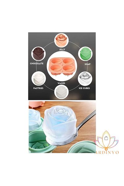Ardinyo 4-Piece Rose Shaped Cute Silicone Ice Balls - 3 Dimensional Cocktail Ice Rose