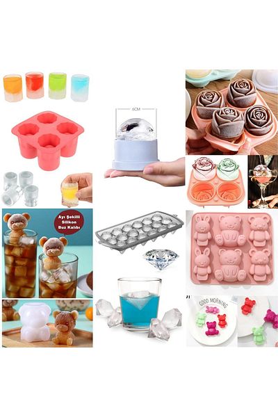 Ardinyo 6 PiEcEs SiliconE IcE Mold SEt - bEar, Diamond, RosE and Cup ShapEd Fun IcE Molds