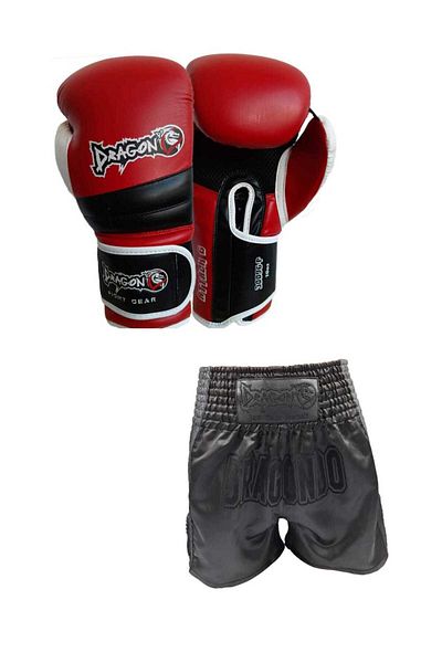 Dragondo Dragon Attack 10 Oz and Mt3025 Muay Thai Training Shorts - Set of 2