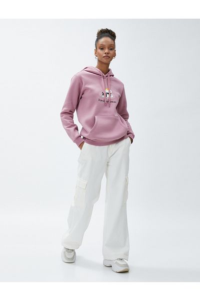 Koton Hooded Sweatshirt Printed Kangaroo Pocket Long Sleeve