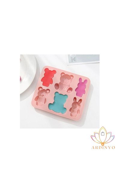Ardinyo 3D Cute Silicone Ice MolD with 6 Animals Cartoons - bear ShapeD Cocktail Ice MolD