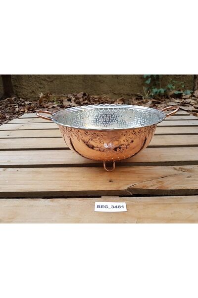 BEGÜLDAN Eski Bakırdan Yeni Tasarım Ayaklı Iki Kulplu Pirinç Ilistiri Kevgiri...