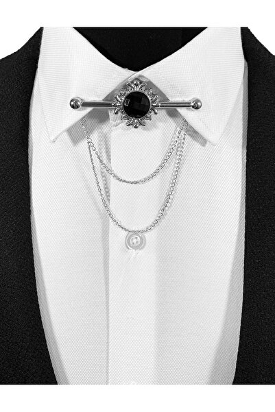 BLC Basic Line Co. Her Gömleğe Uygun Gümüş Gri Renk Çerçeve İçinde Siyah Taşl...