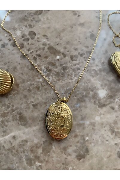 Pinery Jewels Vintage Içi Açılabilen Kapaklı Fotograf Koyulabilen Çelik Kararmaz Gold Kolye