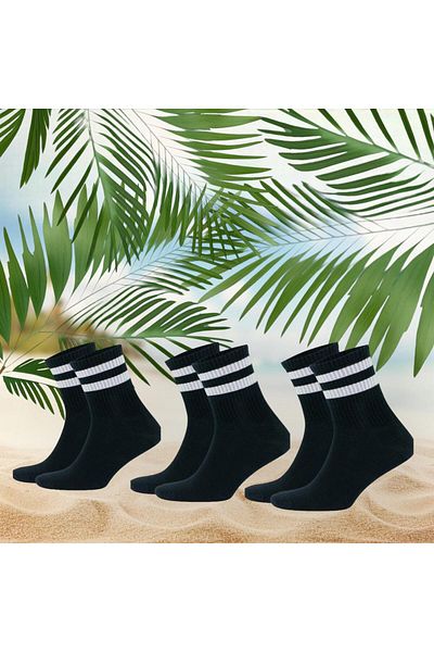 Bambu Premium Unisex Tennis College Striped Socks - Black and White, 3 Pairs