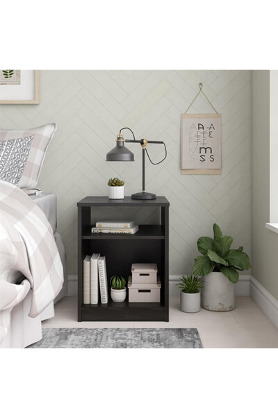 Modern home Modern Black Side  & Night Table with Shelves - Sleek and Functional Storage Solution