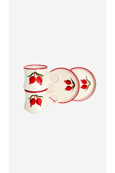 Gezdikçe Bilelim Pomegranate Patterned Set of 2 - Handmade Sweater and Ceramic Coffee Cup