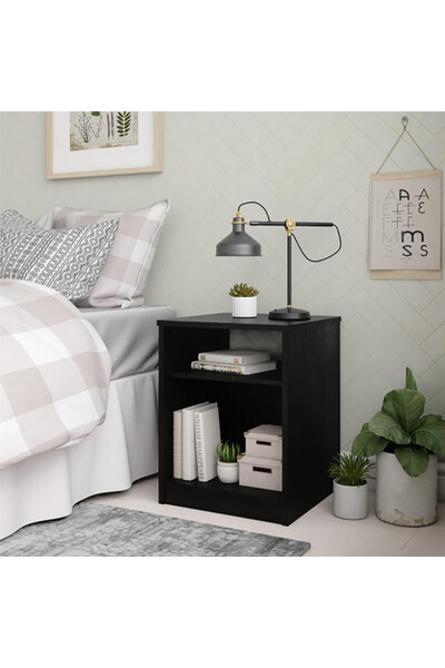Modern home Modern Black Side  & Night Table with Shelves - Sleek and Functional Storage Solution