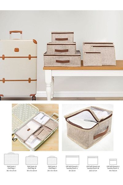 ALAS Δερμάτινο Λεπτομερές Σετ 6 Βαλιτσών Organizer, Valise Organizer, Valise Organizer-cream