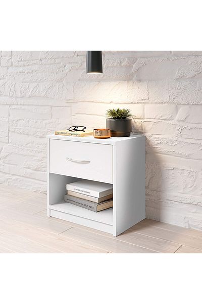 Modern home Modern White Nightstand with Drawer and Shelf Storage - Stylish and Compact Side Table