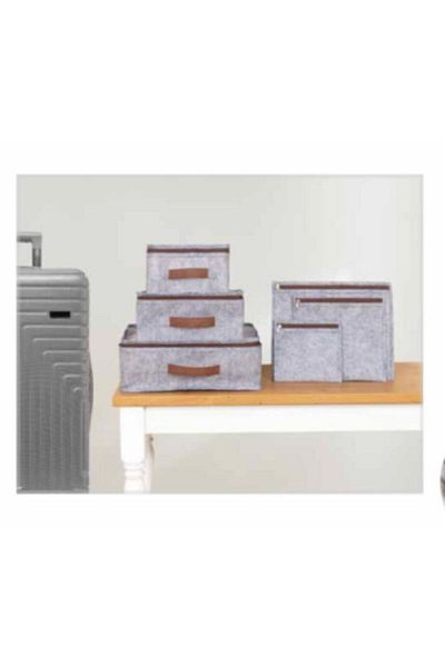ALAS Set of 6 Gray Leather Detailed Suitcase and Luggage Organizer