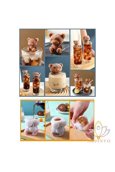 Ardinyo Silicone Bear Shaped 3D Ice Box - Coffee Cocktail Beverage Presentation Ice Mold