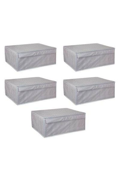 ALAS 5 Pieces - Covered Multi-Purpose Laundry-Storage-Organization Etc Storage Bag, Box Plinth Gray